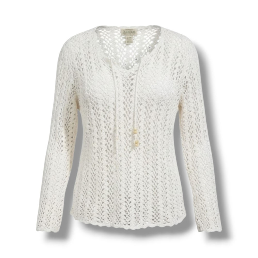Authentic St. John's Bay Women's white long sleeve crochet blouse - medium